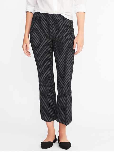 Mid-Rise Pixie Flare Ankle Pants for Women - Black Dots