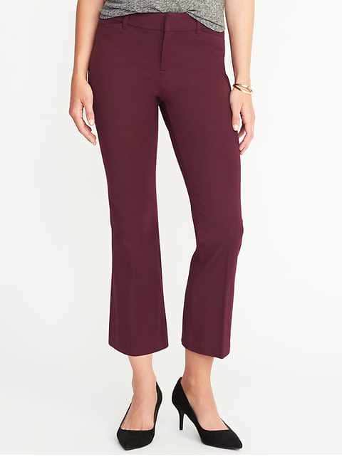 Mid-Rise Pixie Flare Ankle Pants for Women - Claret Red