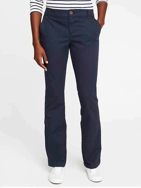 Mid-Rise Boot-Cut Khakis for Women - Navy Blue
